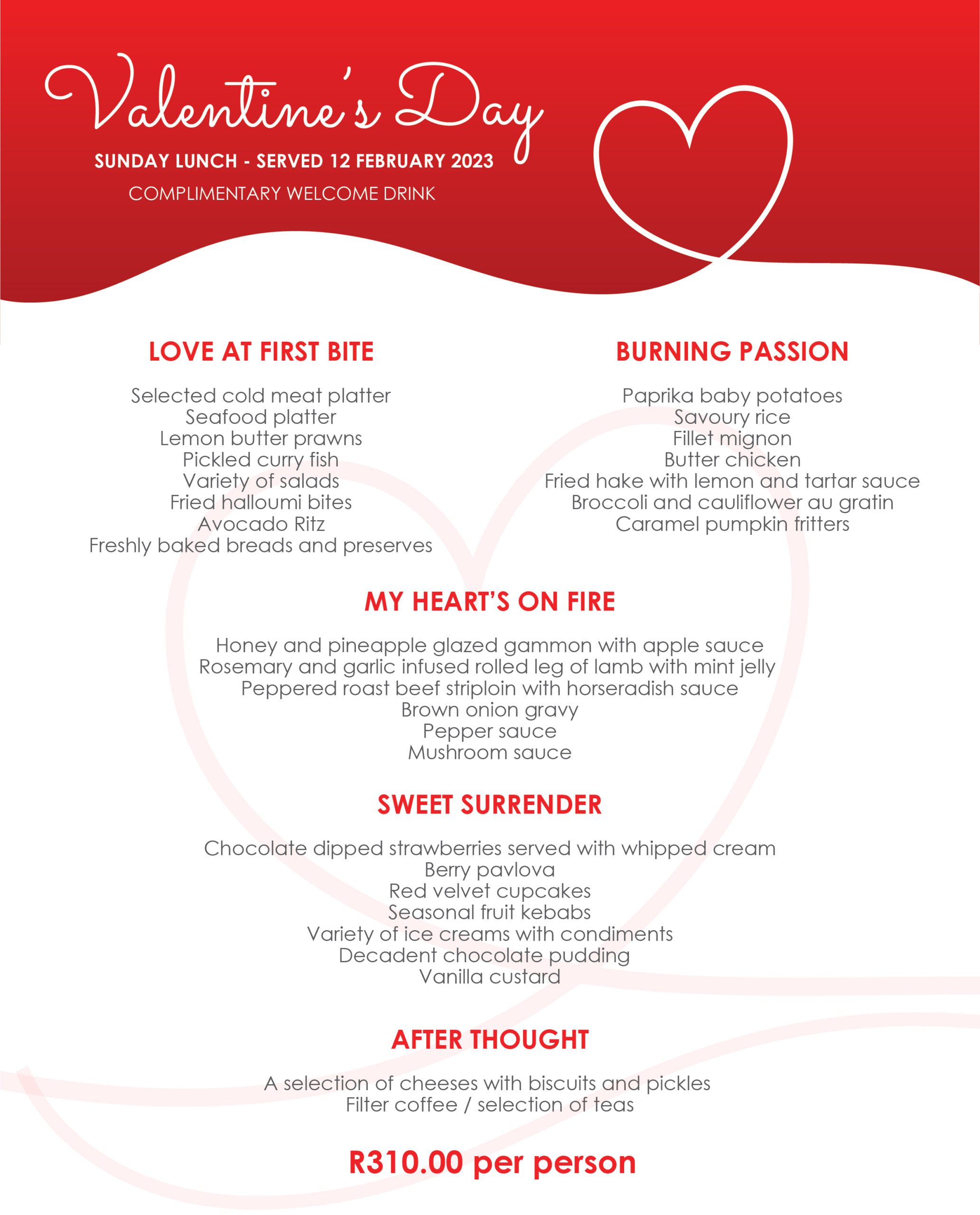 BON Appetits | Valentine’s Lunch at BON Hotel Bloemfontein Central | Valid for 12th of February 2023